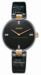 Rado Watches : R22850705 Quartz Diamond Black Dial Black Leather Women Watch