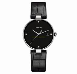 Rado Watches : R22852705 Quartz Diamond Dial Date Black Leather Men Watch