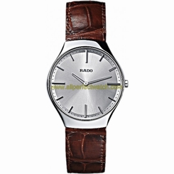 Rado Watches : R27955105 Quartz Silver Dial Ceramic Brown Leather Men Watch