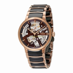 Rado Watches : R30181312 Brown Skeleton Dial Fixed Rose Gold-tone Band Men Watch