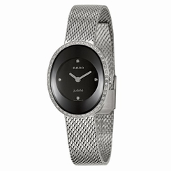 Rado Watches : R53763713 Quartz Black Diamond Dial Diamond Bezel Stainless Steel Women Watch