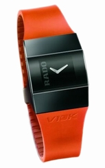 Rado Watches : R96548158 Quartz Black Synthetic Diamond Black Dial Orange Caoutchouc Band Men Watch