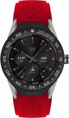 TAG Heuer Watches : SBF8A8001.11FT6080 Connected Modular 45 Smartwatch Black Mat Ceramic Bezel Red Rubber Men Watch