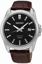 Seiko Watches : SGEH49P2 Quartz Black Dial Date Brown Leather Men Watch