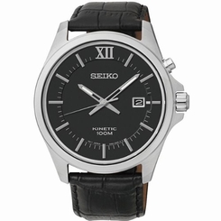 Seiko Watches : SKA573P2 Kinetic Black Dial Date Black Leather Men Watch