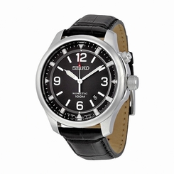 Seiko Watches : SKA689P1 Kinetic Analog Date Black Leather Men Watch