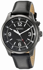 Seiko Watches : SKA709P1 Kinetic Analog Date Black Leather Men Watch