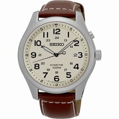 Seiko Watches : SKA723P1 Kinetic Beige Dial Date Brown Leather Men Watch