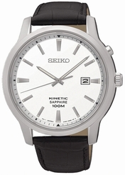 Seiko Watches : SKA743P1 Kinetic White Dial Date Black Leather Men Watch