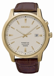 Seiko Watches : SKA744P1 Kinetic Analog Date Brown Leather Men Watch