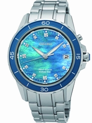 Seiko Watches : SKA873P1 Kinetic Mother of Pearl Diamond Dial Stainless Steel Women Watch