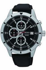 Seiko Watches : SKS571P1 Quartz Chronograph Date Black Leather Men Watch