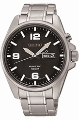 Seiko Watches : SMY137P1 Kinetic Black Dial Day Date Stainless Steel Men Watch