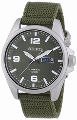 Seiko Watches : SMY141P1 Kinetic Analog Day Date Green Nylon Men Watch