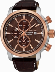 Seiko Watches : SNAF52P1 Quartz Chronograph Date Alarm Brown Leather Men Watch