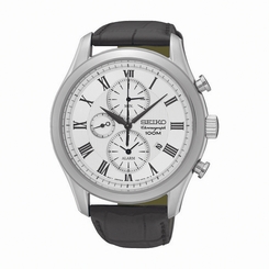 Seiko Watches : SNAF69P1 Quartz Chronograph Date Black Leather Men Watch