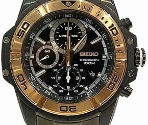 Seiko Watches : SNDB50P1 Japanese Quartz Black Dial Rose Gold Case With Black Ion Plated Stainless Steel Bracelet Men Watch