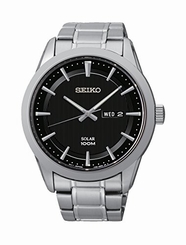 Seiko Watches : SNE363P1 Solar Black Dial Day Date Stainless Steel Men Watch