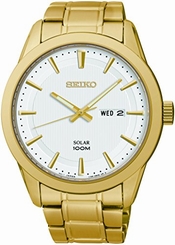 Seiko Watches : SNE366P1 Solar Analog Day Date Gold Tone Stainless Steel Men Watch