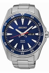 Seiko Watches : SNE391P1 Solar Blue Dial Day Date Stainless Steel Men Watch