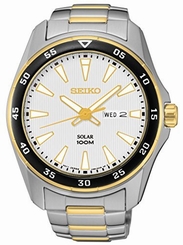 Seiko Watches : SNE394P1 Solar White Dial Day Date Two Tone Stainless Steel Men Watch