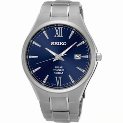 Seiko Watches : SNE407P1 Solar Blue Dial Date Titanium Men Watch