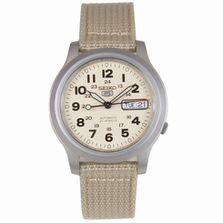 Seiko Watches : SNKN27K1 Automatic 21 Jewels Day Date Beige Nylon Men Watch