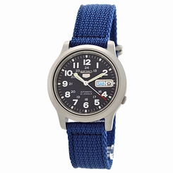 Seiko Watches : SNKN31K1 Automatic 21 Jewels Black Dial Day Date Blue Nylon Men Watch