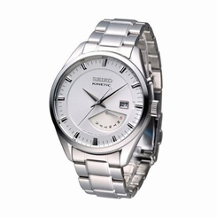 Seiko Watches : SRN043P1 Kinetic White Dial Day Date Stainless Steel Men Watch