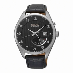 Seiko Watches : SRN051P1 Kinetic Analog Day Date Black Leather Men Watch