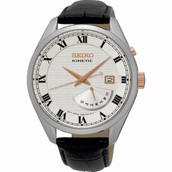 Seiko Watches : SRN073P1 Kinetic Roman Numerals Dial Day Date Black Leather Men Watch