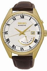 Seiko Watches : SRN074P1 Kinetic Roman Numerals Dial Day Date Brown Leather Men Watch