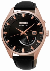 Seiko Watches : SRN078P1 Kinetic Day Date Black Leather Men Watch