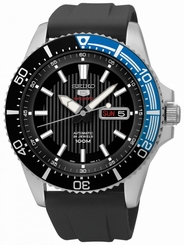 Seiko Watches : SRP555K1 Automatic 24 Jewels Black Dial Day Date Black Rubber Men Watch