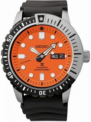 Seiko Watches : SRP589K1 Automatic Orange Dial Day Date Black Rubber Men Watch