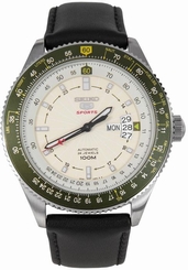 Seiko Watches : SRP615J1 Automatic 24 Jewels Day Date Black Leather Men Watch