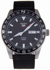 Seiko Watches : SRP667K1 Automatic 24 Jewels Day Date Black Nylon Men Watch