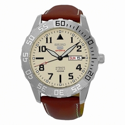 Seiko Watches : SRP757K1 Automatic 24 Jewels Day Date Brown Leather Men Watch