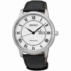 Seiko Watches : SRP761J2 Automatic Roman Numerals Dial Day Date Black Leather Men Watch