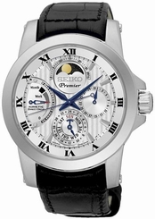 Seiko Watches : SRX011P2 Kinetic Direct Drive Moon Phase Black Leather Men Watch