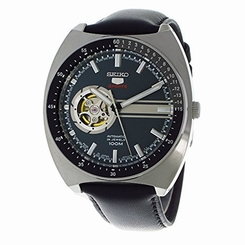 Seiko Watches : SSA335J1 Automatic 24 Jewels Open Heart Dial Black Leather Men Watch