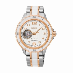 Seiko Watches : SSA880J1 Automatic Skeleton Dial Stainless Steel and Ceramic Women Watch