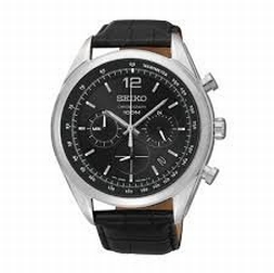 Seiko Watches : SSB097P1 Quartz Chronograph Date Black Leather Men Watch