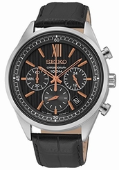 Seiko Watches : SSB159P1 Quartz Chronograph Date Black Leather Men Watch