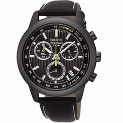 Seiko Watches : SSB213P1 Quartz Chronograph Date Black Leather Men Watch