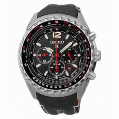 Seiko Watches : SSC261P2 Solar Chronograph Date Black Leather Men Watch
