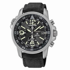 Seiko Watches : SSC293P2 Solar Alarm Chronograph Black Nylon Men Watch