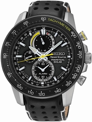 Seiko Watches : SSC361P1 Solar Chronograph Perpetual Black Leather Men Watch