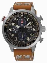Seiko Watches : SSC421P1 Solar Chronograph Date Brown Leather Men Watch