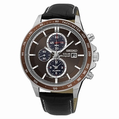 Seiko Watches : SSC503P1 Solar Chronograph Alarm Date Black Leather Men Watch